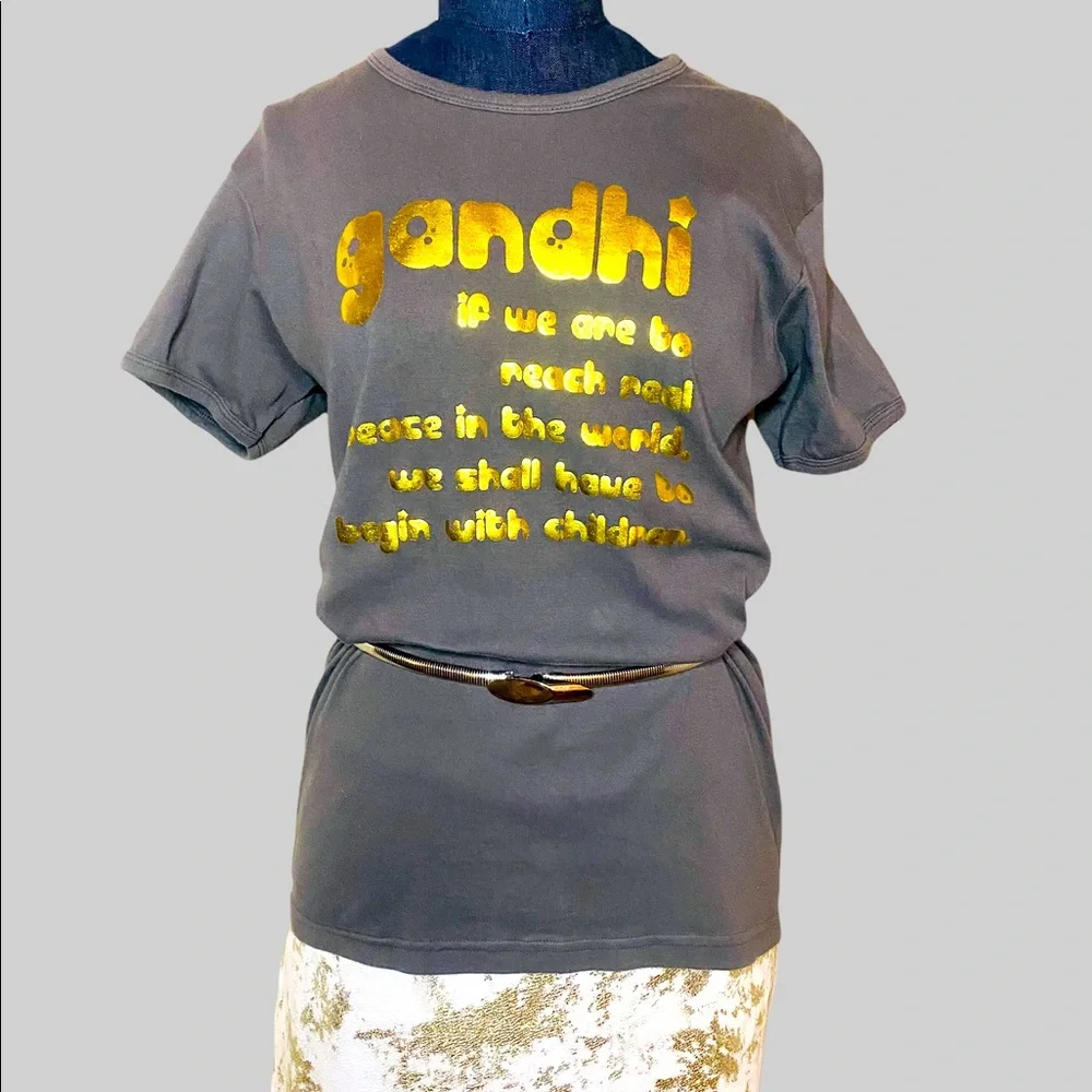 Gandhi Tee, American Apparel, Gray & Gold, Size L - Picture 1 of 3